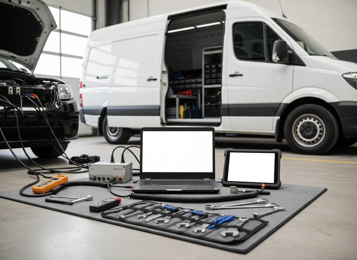 Mobile AdBlue diagnostics equipment laid out for a job
