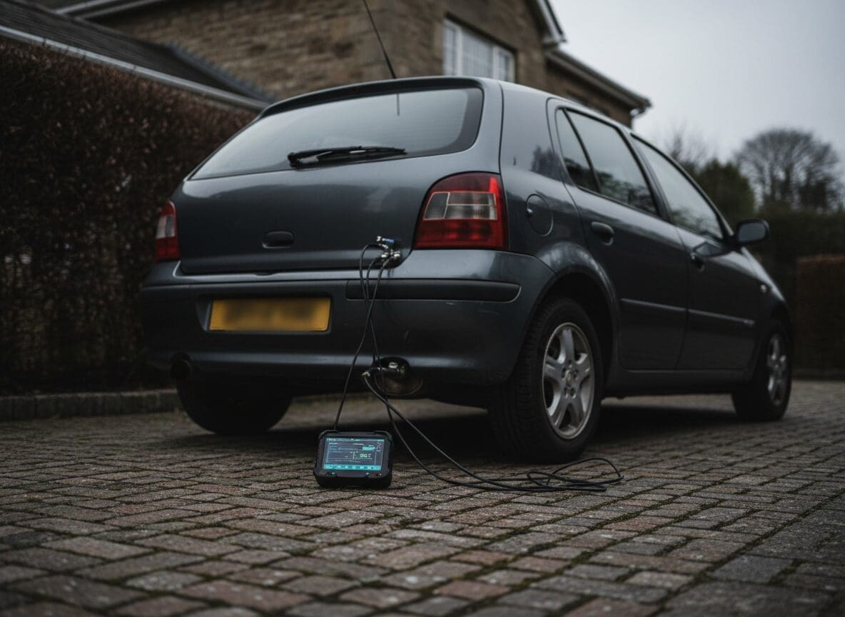 Diagnostic equipment set up on a driveway for AdBlue pump work
