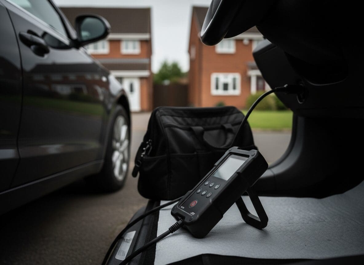 OBD scanner connected on a driveway for an AdBlue software solution